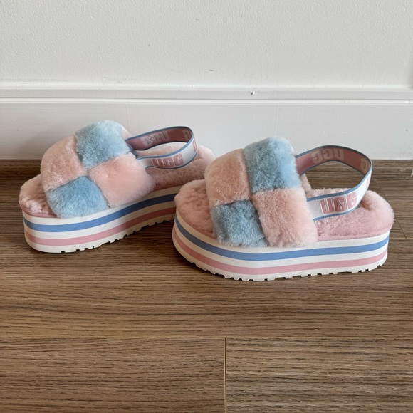 Ugg Disco Checkered platform slides Pink/Blue/White - Picture 4 of 16
